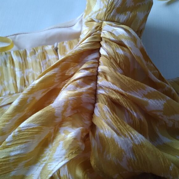 BCBGMAXAZRIA Yellow & White Tie Front Strapless Bubble Mini Dress Women's Size 2 - Picture 12 of 14
